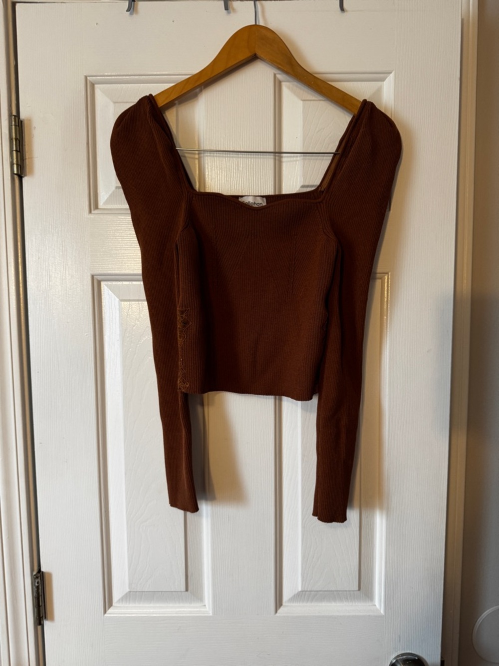 Callahan Knitwear Brown Sweetheart Lace Crop Sweater Size Small